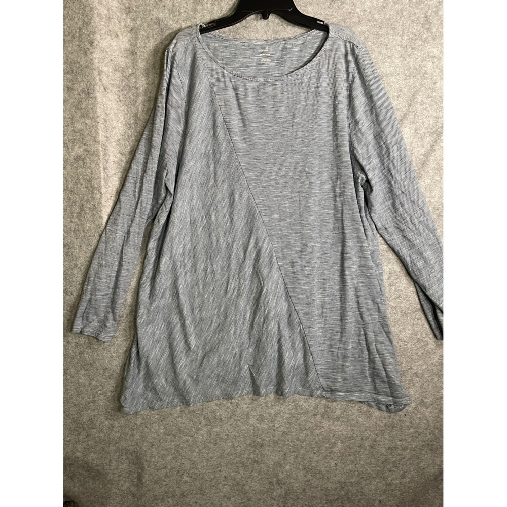 J. Jill Perfect Pima Blue White Striped Asymmetrical Seam Tunic Top Medium‎